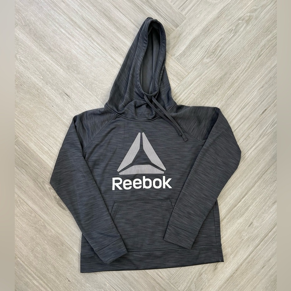 Reebok Gray and Silver Hoodie Sweatshirt Medium